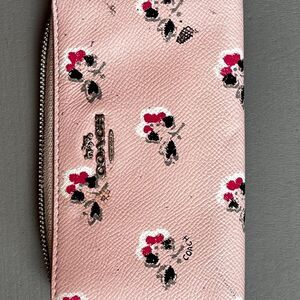 Coach Pastel Pink Pebbled leather floral print wallet